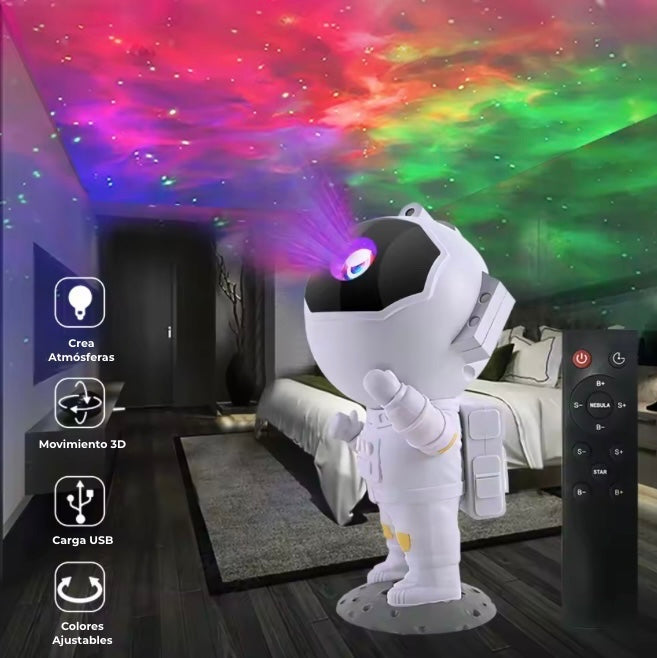 Astronauta Proyector de Nebulosas y Estrellas - 8 variedades de colores de luz, portátil y con control remoto