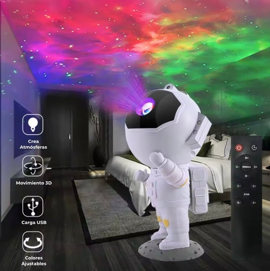 Astronauta Proyector de Nebulosas y Estrellas - 8 variedades de colores de luz, portátil y con control remoto